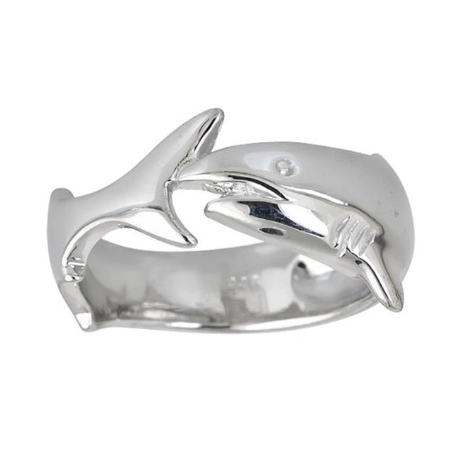 YGI SR2974-8 Sterling Silver Rhodium High Polished Circling Shark Ring - 8