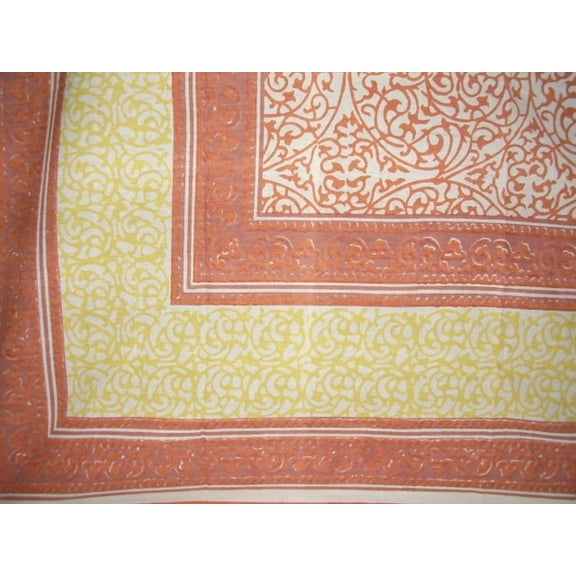 Persian Filigree Block Print Tapestry Cotton Spread 106" x 70" Twin Coral