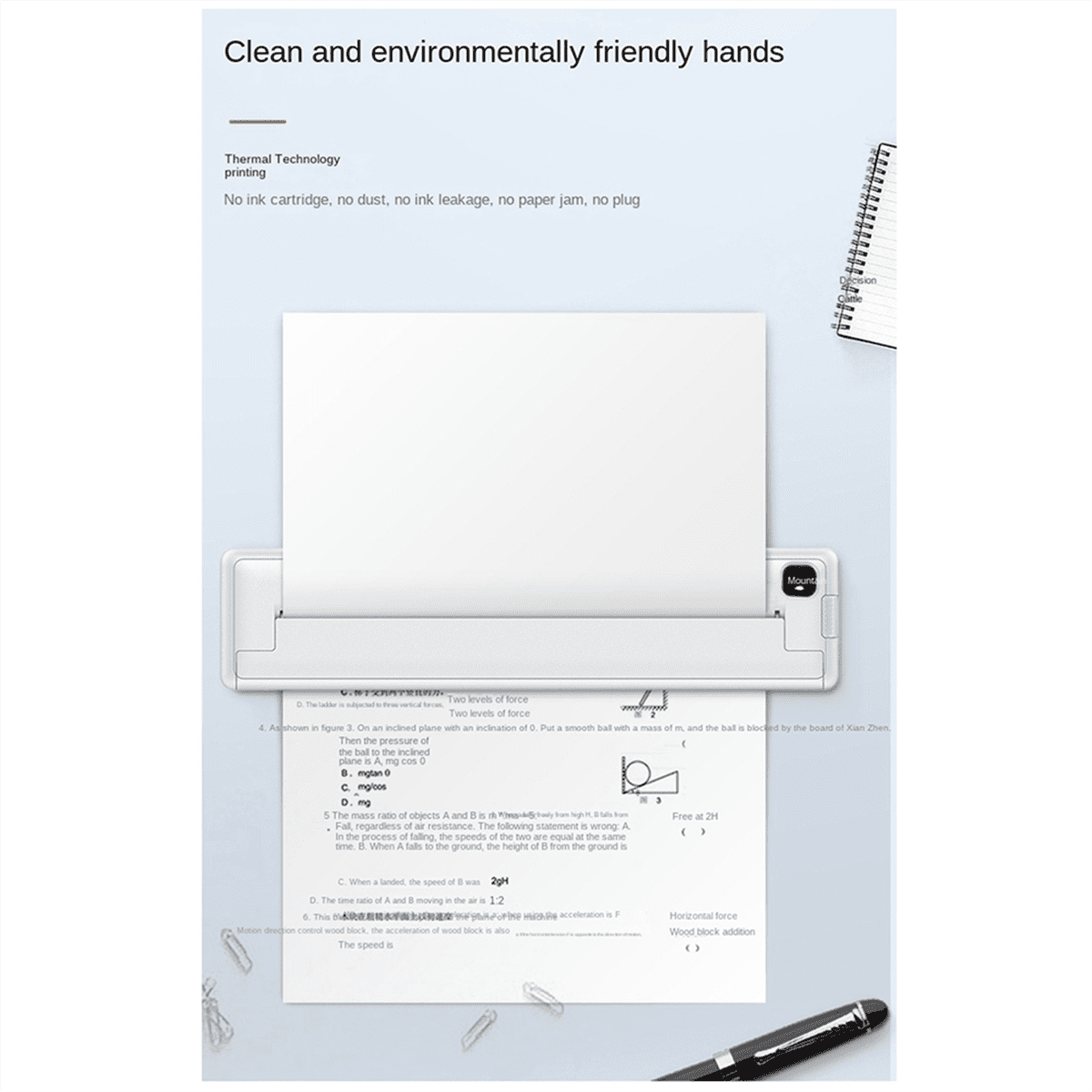 Printer Inkless Portable A4 Thermal Printer Portable Home Office Bluetooth Wireless Handheld Printer