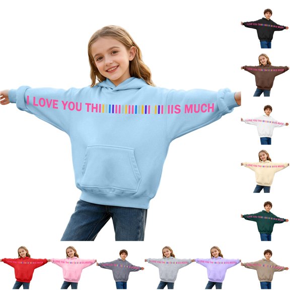 WhouRiu Boys Girls Letter Graphic Hoodie Kids Unisex Long Sleeve Hooded Pullover With Pockets Autumn Winter Soft Cozy Sweatshirts,9-10 Y