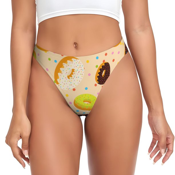 Balery Donuts Tangas de Algodón para Mujer con Estampado – Ropa Interior Sexy, Transpirable, G-string-Large