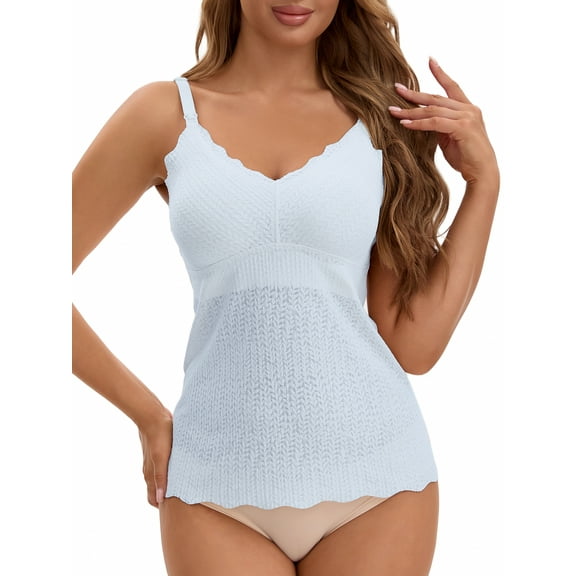 INSPIRE CHIC Women's Lace Nursing Tanks with Adjustable Straps Breastfeeding V Neck Built-In Bra Cami L Blue