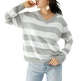 thumbnail image 4 of jtjvou Oversized Trendy Striped Sweater Tops for Women Long Sleeve V-Neck Casual Pullover 2024 Trendy Fall Outfits,Gray,M, 4 of 6