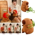 thumbnail image 4 of Strawberry Hat Capybara Plush Toy Simulation Turtle Backpack Capibara Stuffed Animals Papa Hand Circle Ring Small size Pendant Turtle Capybara about 20-25cm, 4 of 5