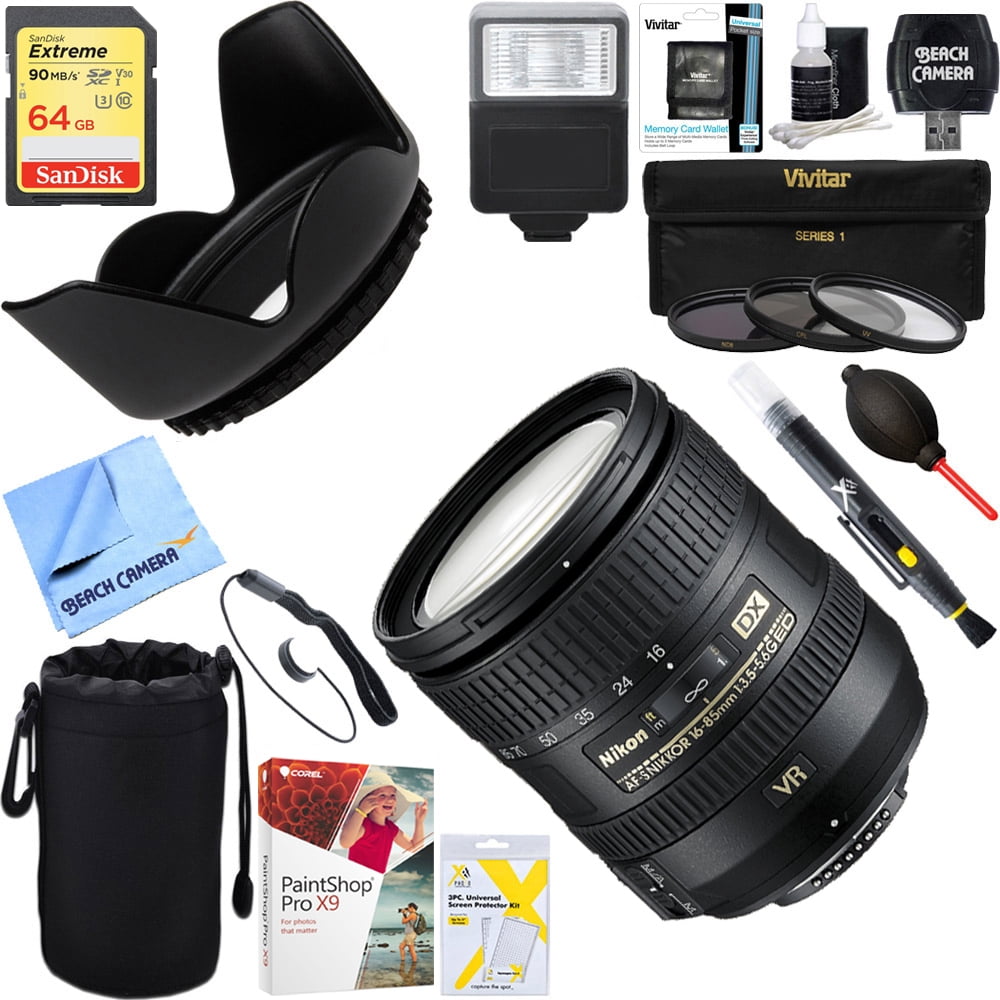 Nikon Af S Dx Nikkor 16 85mm F 3 5 5 6g Ed Vr Lens 64gb Ultimate Filter Flash Photography Bundle Walmart Com Walmart Com