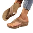 thumbnail image 4 of Hopeusnice Slippers for Women PU Materials Summer Shoes Breathable Non-Slip Wedge Heel Soft Thong Sandals Trendy Women's Slippers Moisture-Wicking Walking Shoes Brown 39, 4 of 4