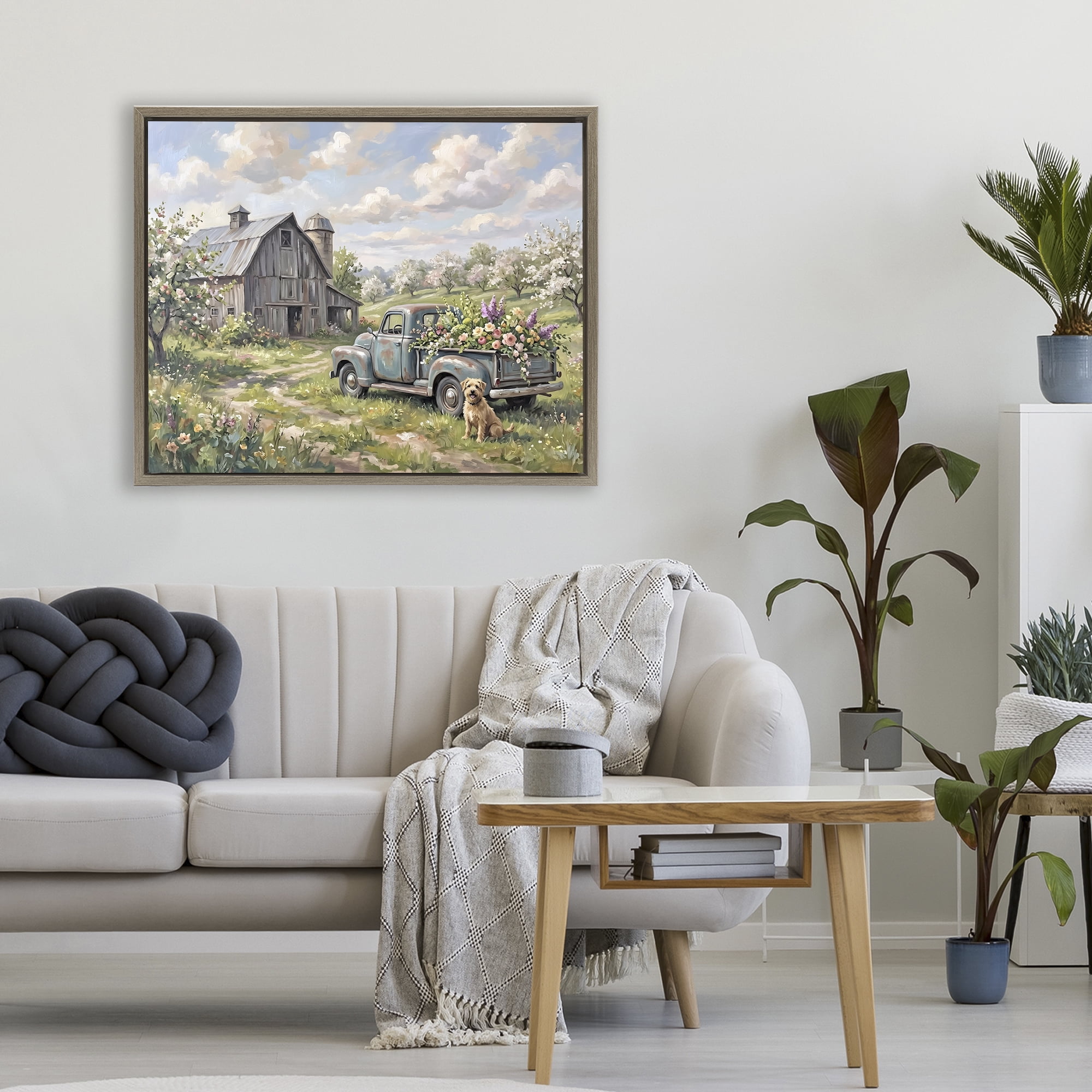 Stupell Industries Proud Dog by Truckload of Flowers Brown Framed Floater Canvas Wall Art, design by Tabz Jones