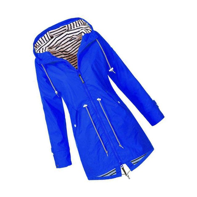 Decodeary Veste à Capuche Douce pour Femme Imperméable Manteau de Pluie Extérieur Bleu 5TG
