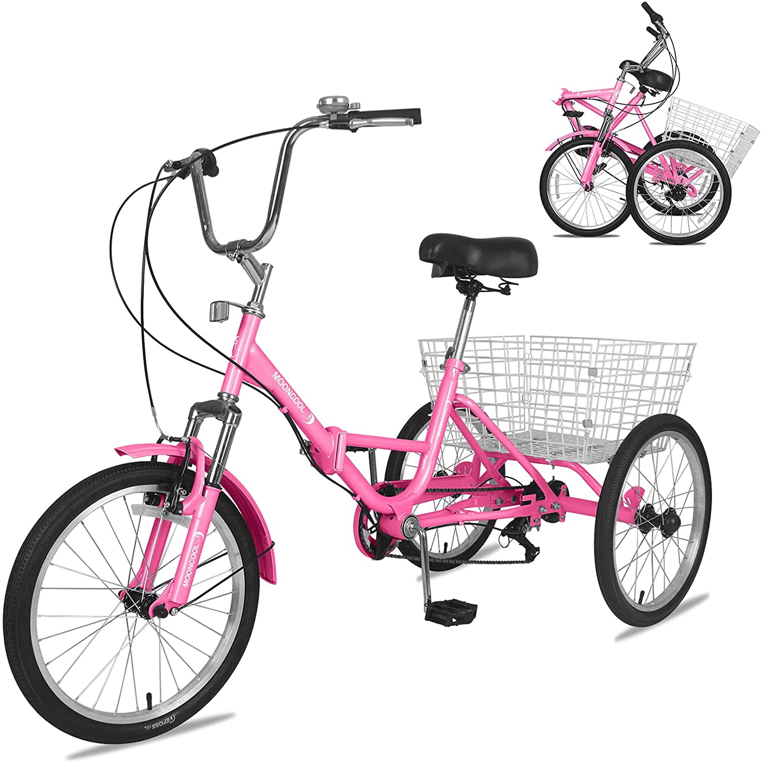 20/24/26 inch Wheels 7 Speed Adult Tricycle Men 3 Wheel Bike Cruiser Trike with Low Step-Through Seniors Exercise Shopping Adult Folding Tricycles Large Basket Foldable Tricycle for Adults Women