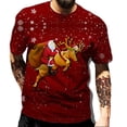 thumbnail image 2 of Camiseta con estampado de Papá Noel para hombre, camisetas rojas de manga corta con estampado de alces, ropa informal holgada con cuello redondo, 6XL, 2 of 4