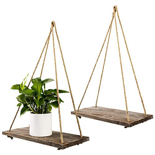 Timeyard Decorative Wall Hanging Shelf, Floating Shelves With Rope