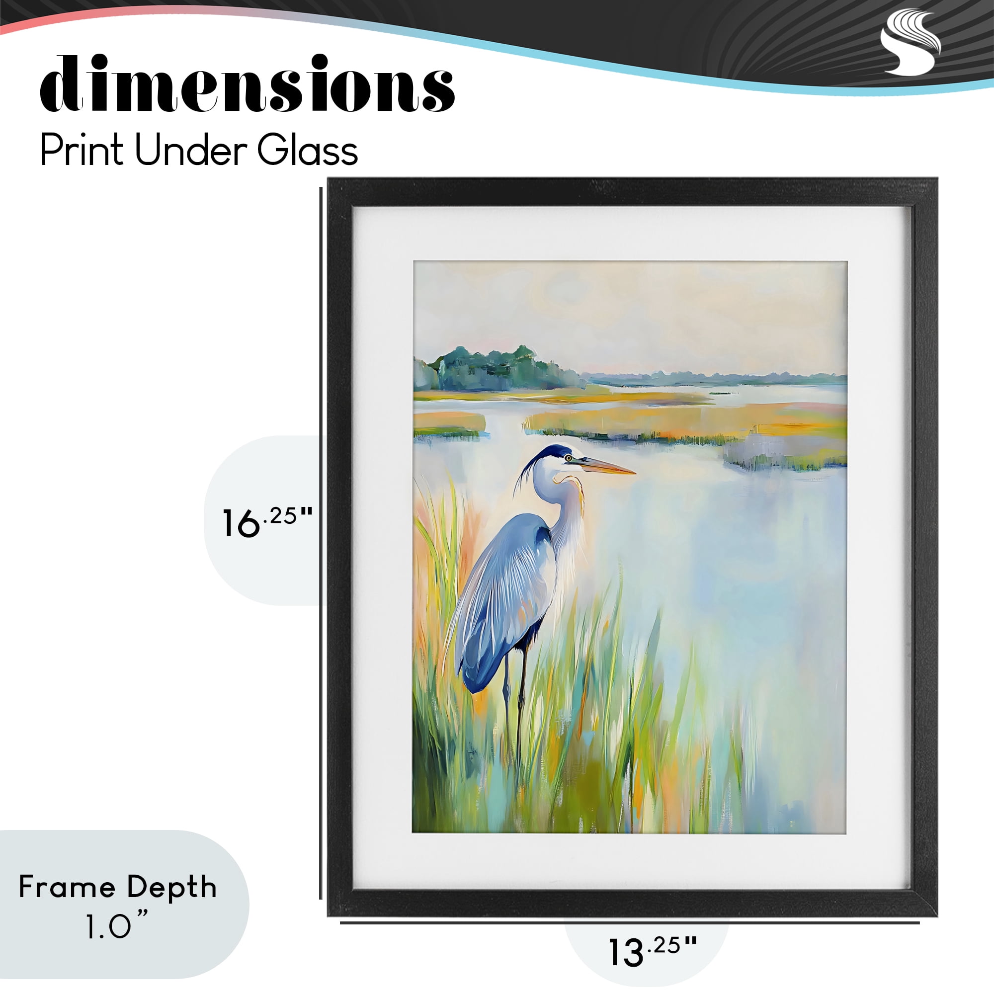 Stupell Industries Heron Perched in the Grass Black Framed Print Under Glass, design by Creative Studio