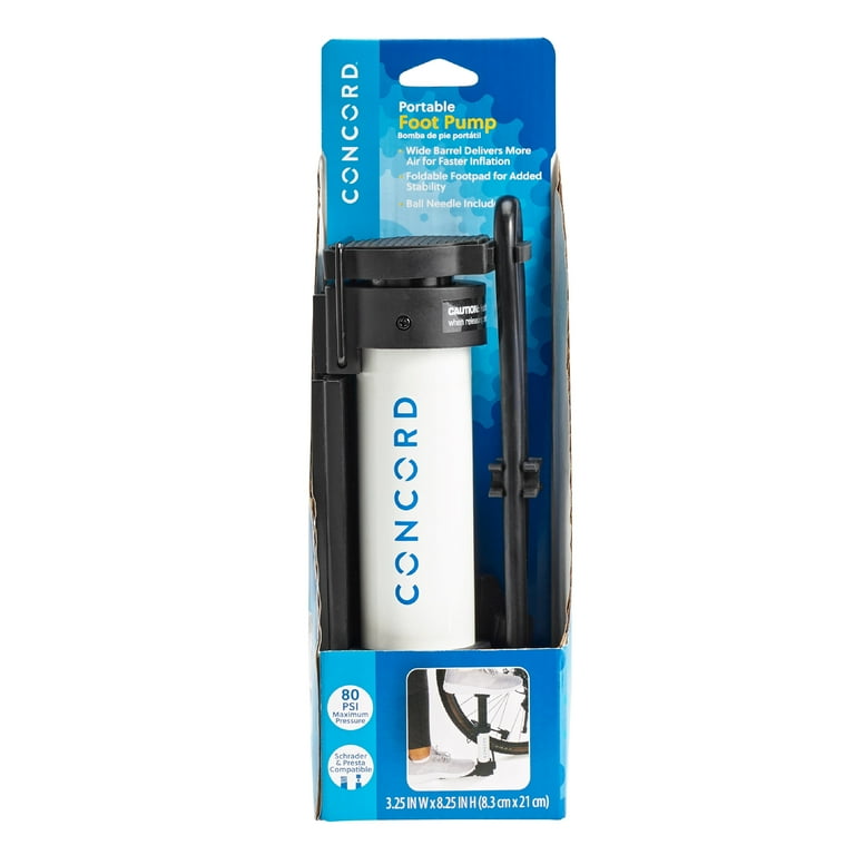 Concord Bikes Portable Foot Pump, 80 PSI, Folding Footpad