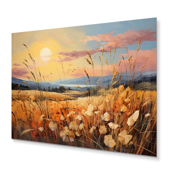 Designart "And Pastel Countryside Wheat painting IV" Landscapes Metal Wall Decor
