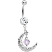 Body Candy 316L Stainless Steel Navel Ring Piercing Ornate Purple Orb Crescent Moon Dangle Belly Button Ring