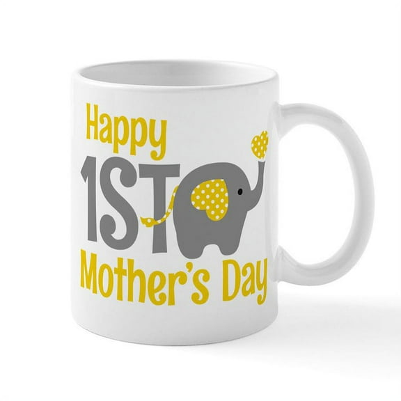 CafePress - 1St Mother's Day Elephant Yellow Mugs - 11 oz Ceramic Mug - Novelty Coffee Tea Cup
