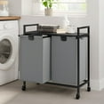 thumbnail image 3 of Double Laundry Hamper with Lid,Rolling Basket Organizer Wheels, Iron-Made Sorter Top Shelf and 2 Removable Bags,Large Capacity Storage for Room,Gray, 110L, 3 of 7