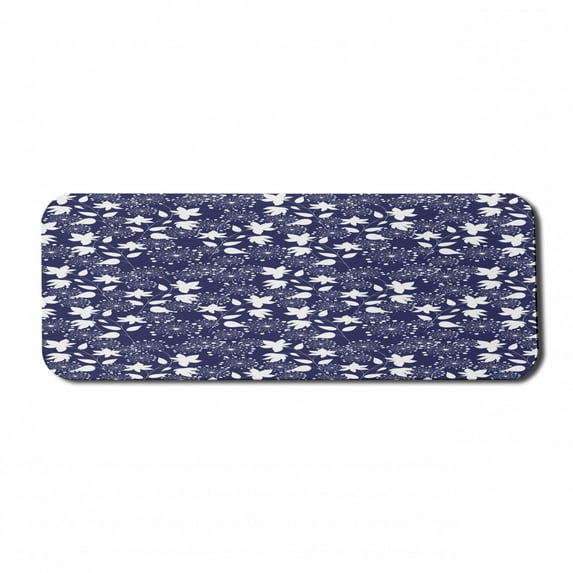 Botanical Computer Mouse Pad, Monochrome Illustration of Abstract Flowers and Dandelions Silhouettes, Rectangle Non-Slip Rubber Mousepad Large, 31" x 12" Gaming Size, Indigo and White, by Ambesonne