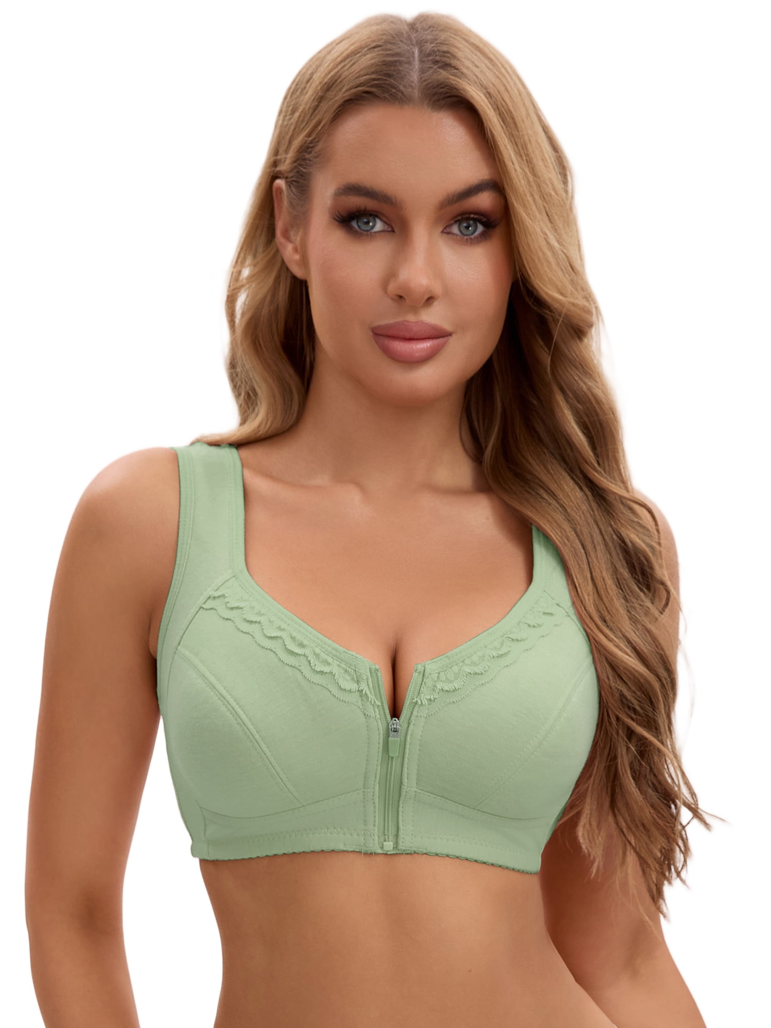 Unique Bargains Women's Wirefree Tank Back Bralette Wide Straps Bras Green 40 D