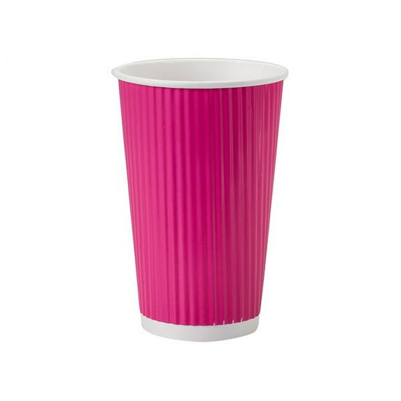 Pack of 500, Hot Pink 16 Oz Groove Paper Cups Made in USA w/Straight Groove Design Provides Insulation - No Sleeves Needed for Most Hot Drinks