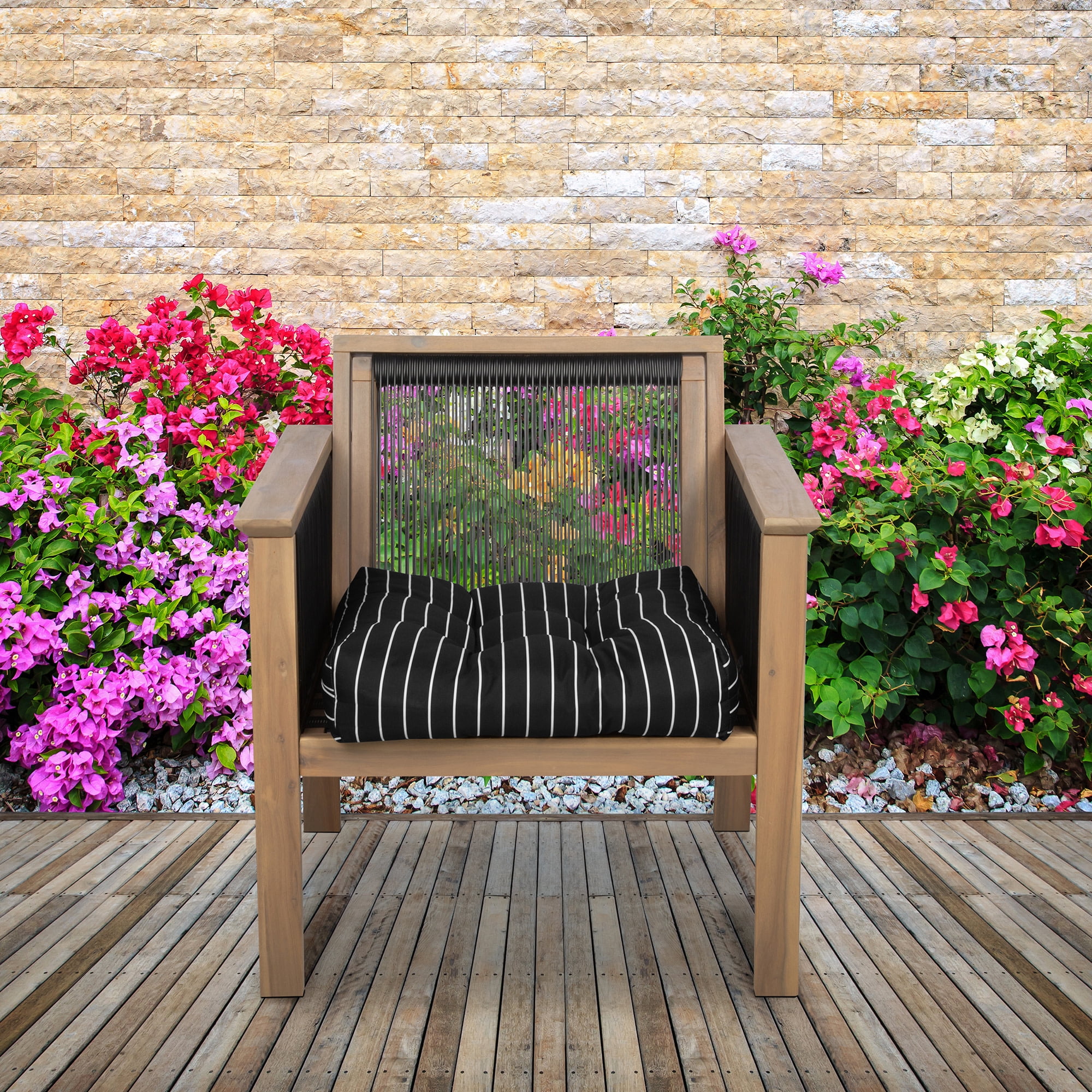 Classic Accessories Patio Seat Cushion, 2 Pack, Black Ink, Stripe, 19"W