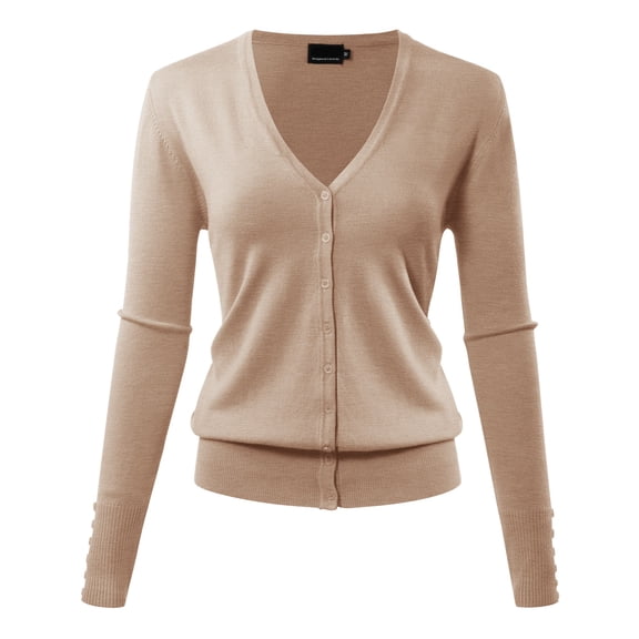 Allsense Women's Long-Sleeve Lightweight V-Neck Cardigan Sweater, Khaki Tan, Medium