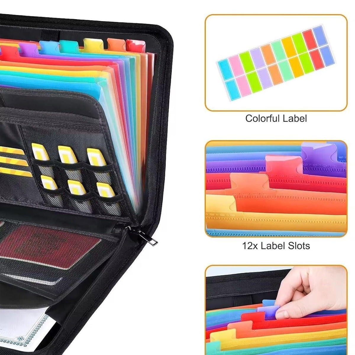 Accordion File Organizer with Lock, Fireproof Expanding File Folder with Tabs, 13 Pockets Important Document Organizer with Handle, Portable Paperwork Business Organizer