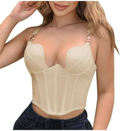 POIUYTR Women s Bustier Crop Top Spaghetti Straps Bustier Bra Corset Tops Corset Bodysuit with Built in Bra