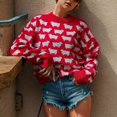 thumbnail image 2 of larppty Women's Cute Sweater Crewneck Long Sleeve Oversized Color Block Knit Pullover Fall Top Fashion (Red, M), 2 of 4
