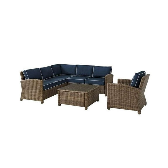 Home Square 5 Piece Resin Wicker Patio Sofa Set in Navy