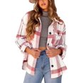 thumbnail image 1 of HSHDLDF Womens Casual Plaid Shacket Button Down Long Sleeve Shirt, 1 of 5