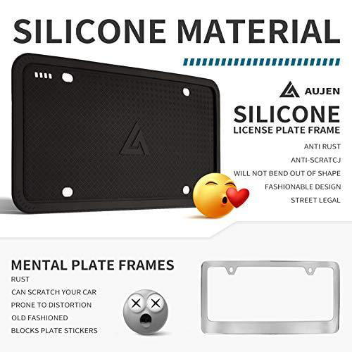 Black Intermerge Silicone License Plate Frame Holders Rust-Proof/Rattle-Proof/Weather-Proof with Drainage Holes Universal American Car Licenses Plate Covers 