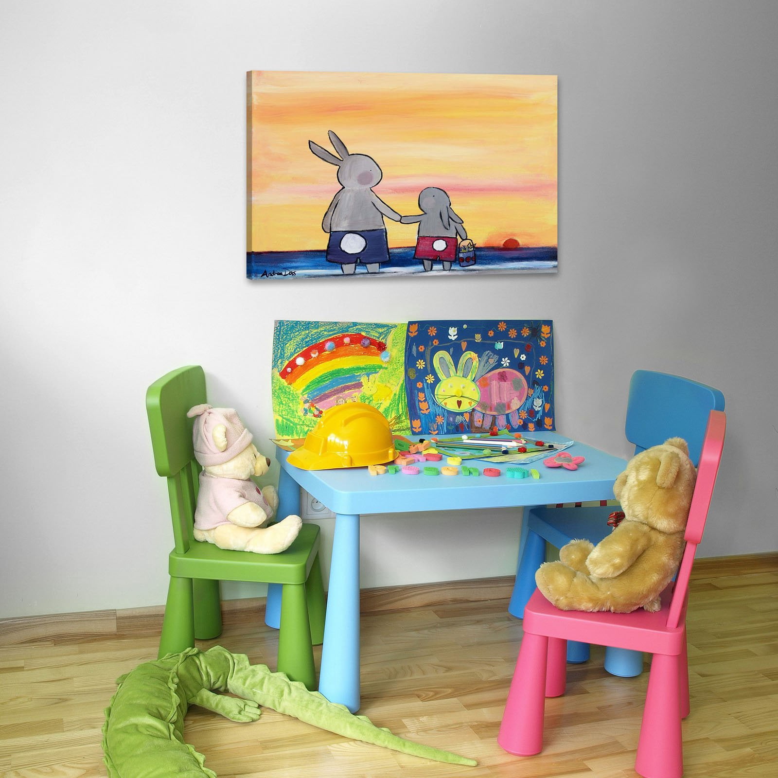 "Andrea Beach Bunnies" Painting Print on Wrapped Canvas
