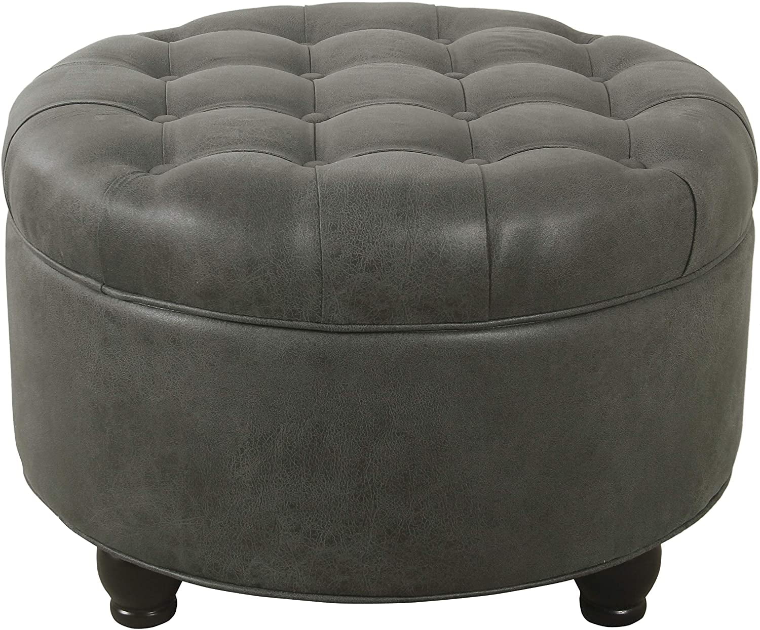 Home Decor Large Button Tufted Faux Leather Round Storage Ottoman