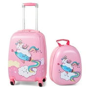 Infans 2PC Kids Carry On Luggage Set 12" Backpack and 18" Rolling Suitcase for Travel