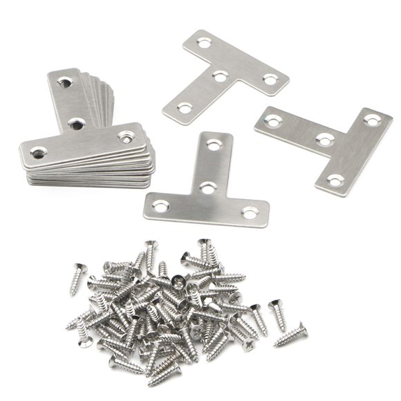 Pxyelec Support de Plaque d'Angle 4 Trous Connecteur T Plat 90 Degrés Angle Droit Réparation Joint Plaqué Protecteur de Meubles 50 mm x 50 mm / 2.0 x 2.0 Pouces, Lot de 20