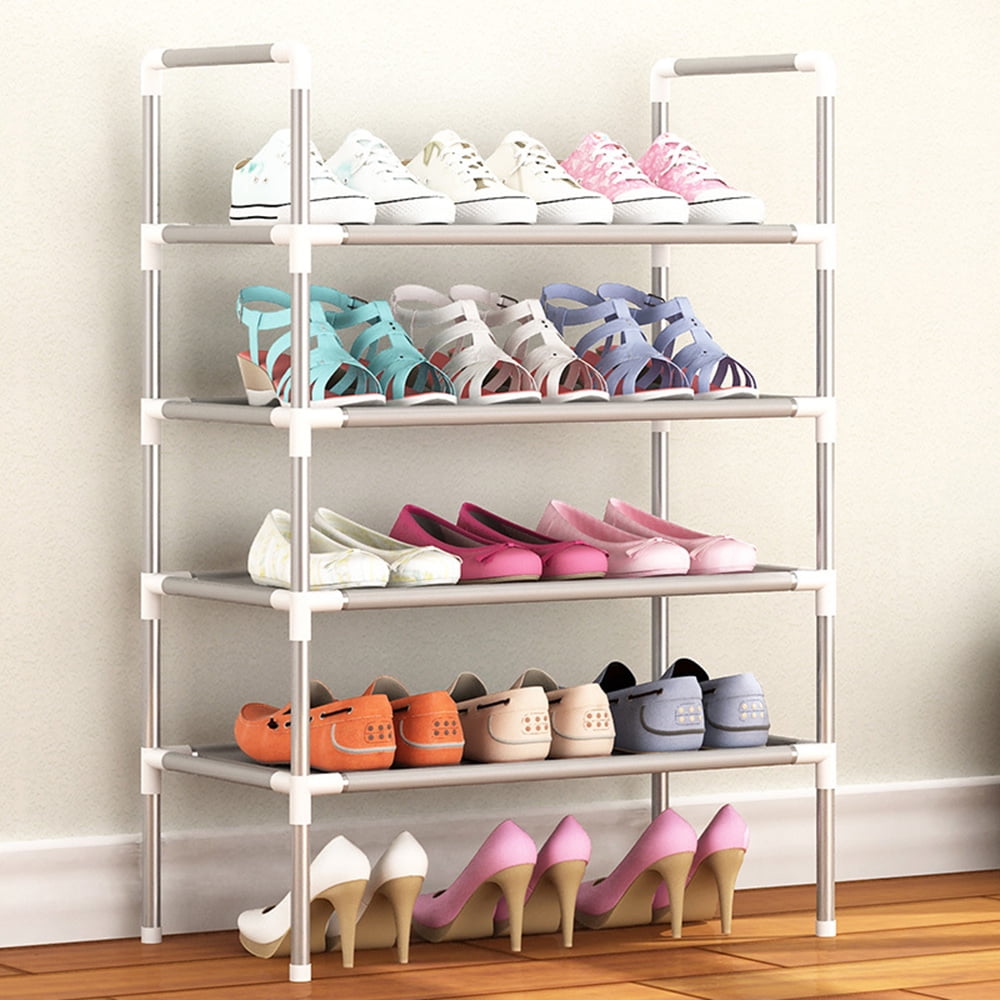 ACEUR 4-Tier 12 Pairs Portable Shoe Rack Shoe Organizer Storage Stand, Expandable for Heels,Boots, Silver Grey