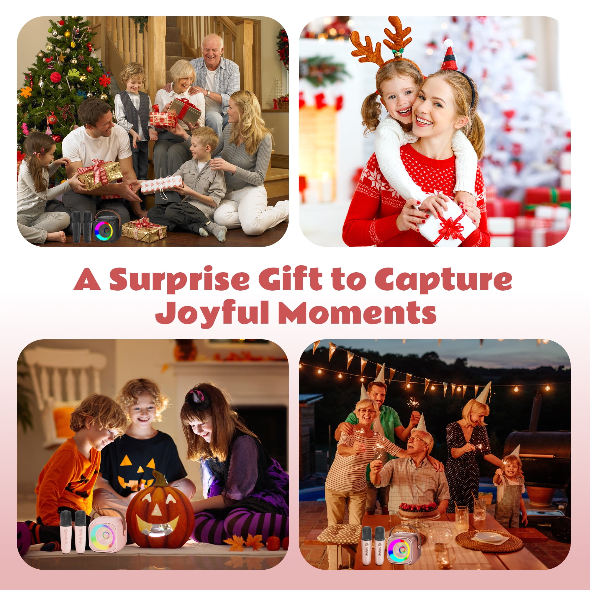 Bonaok Mini Karaoke Machine Toys, Portable Microphones for Kids Adults, Wireless Speaker Machine with LED Lights, Home Party Birthday Gifts for 3-12 Years Old Girls Boys