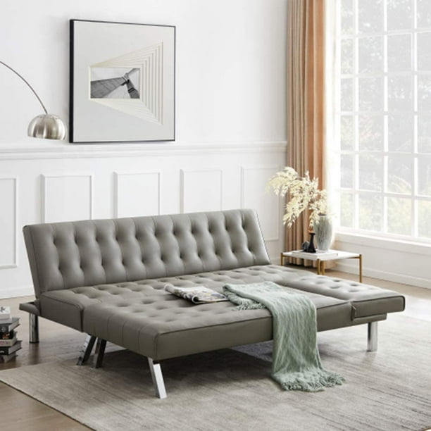 Lemonbest Modern Faux Leather Convertible Sleeper Sofa Bed L Shaped Sectional Couch Chaise Lounge With Metal Legs Gray Com Lemonbest Modern Faux Leather, Leather L Shaped Sleeper Sofa