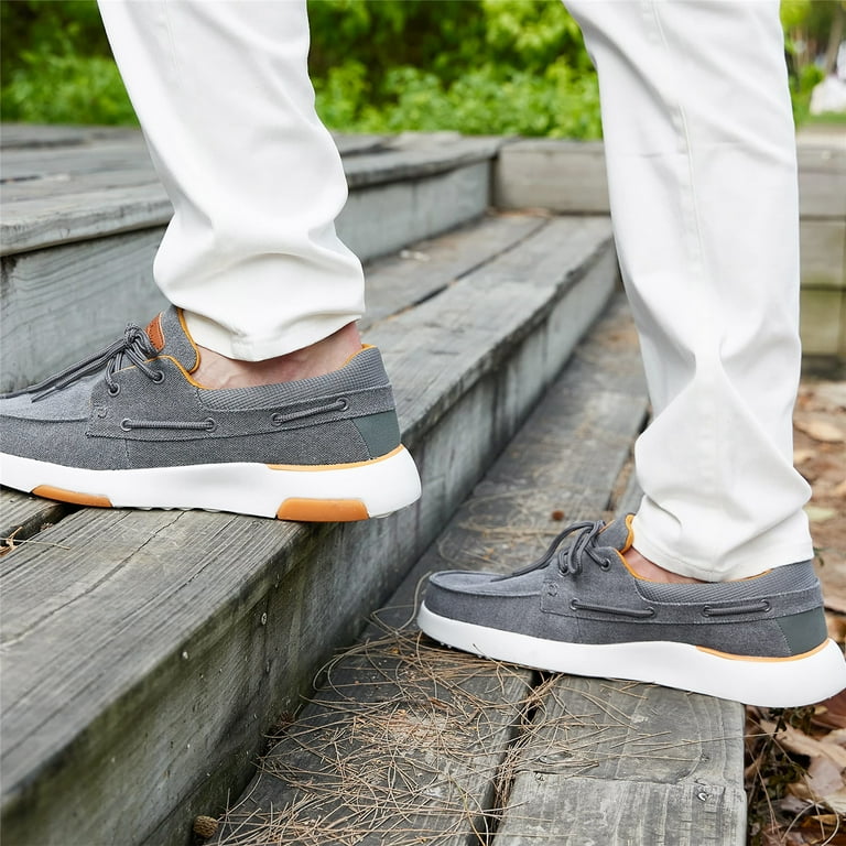 OrthoComfoot Mens Lace up Shoes Casual Canvas Loafers with Arch Support Comfortable Deck Shoe for Extra Cushioning and Pain Relief