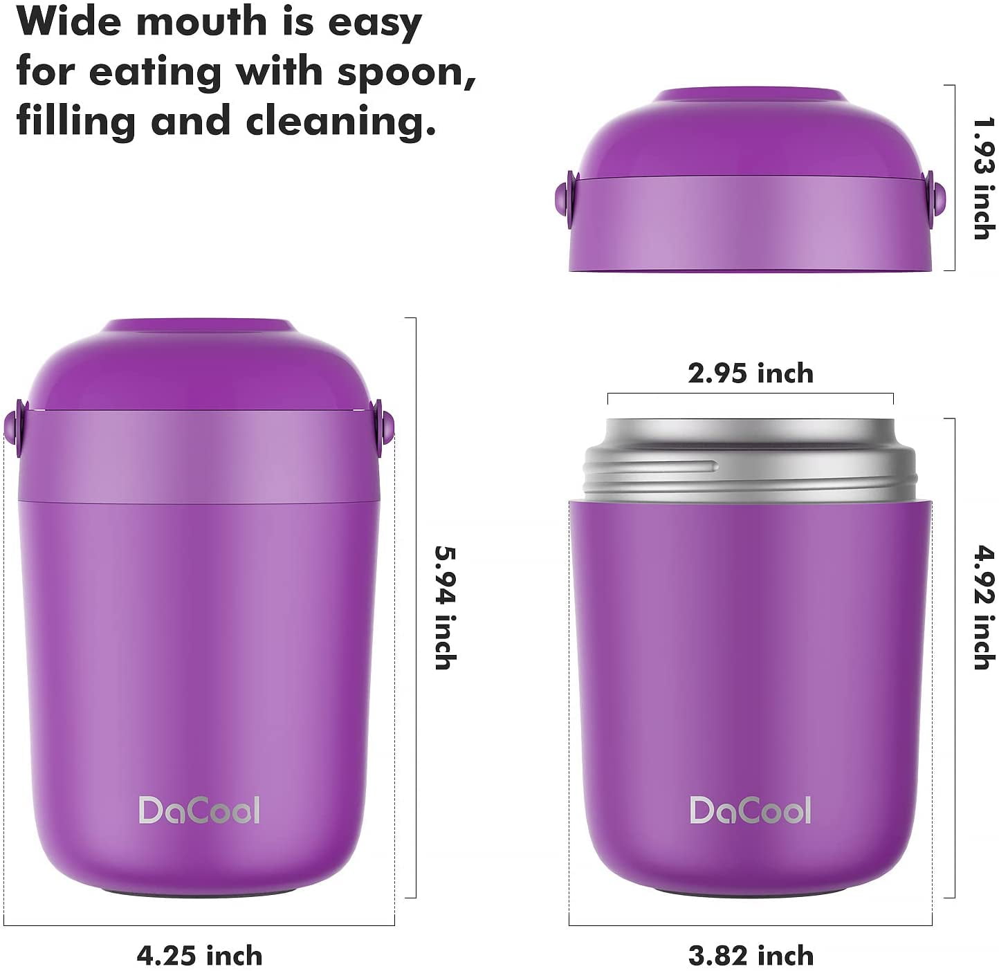 Charcy 9oz Kids Thermo for Hot Food - Insulated Food Jar for Hot & Cold  Food - Flat Lid Purple Mermaid