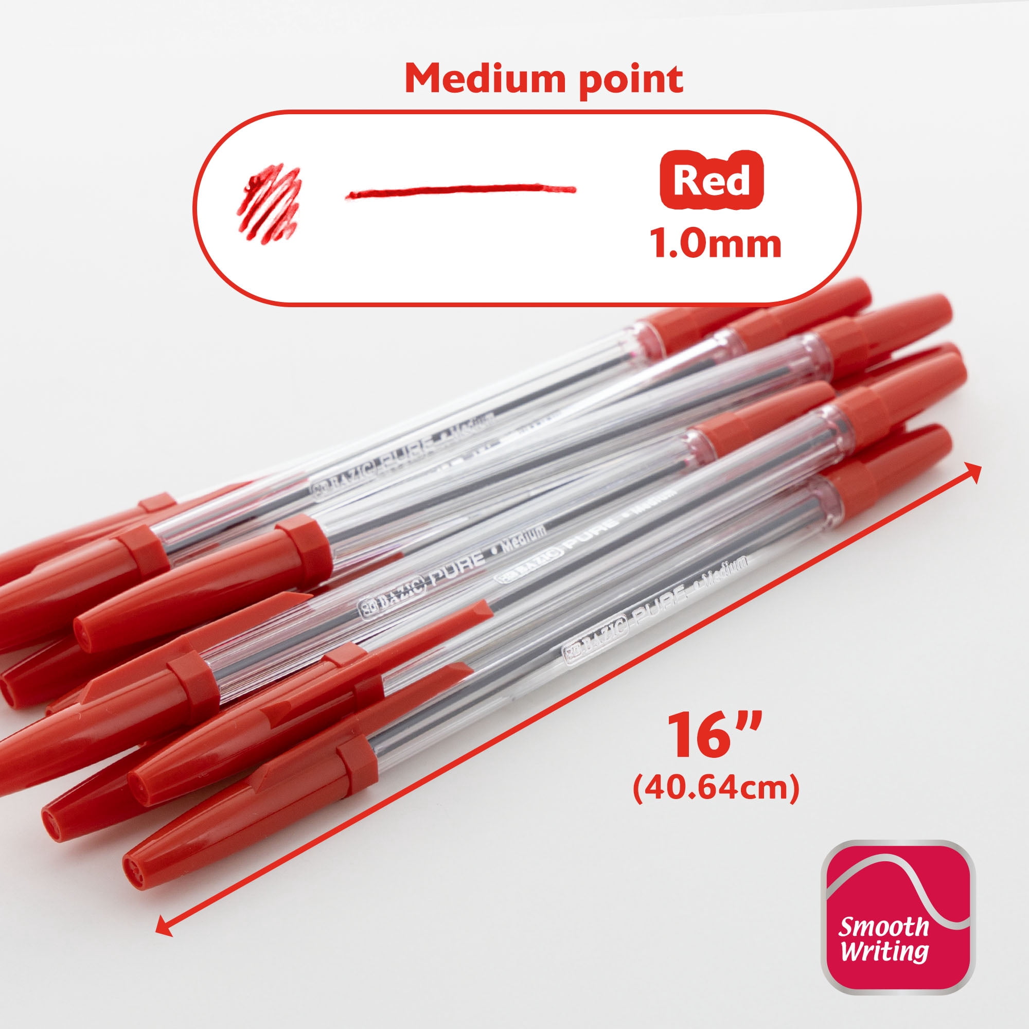 BAZIC Ballpoint Pen Pure Red Color Stick Pens, 1.0 mm, (12/Pack), 24-Pack