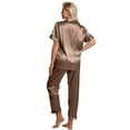 thumbnail image 5 of DAKIMOE Silk Satin Pajamas Set for Women Two-Piece Short Sleeve Shirt with Long Pajama Pant Set Soft Button Down Loungewear Nightwear Pjs Sleepwear for Women, 5 of 10