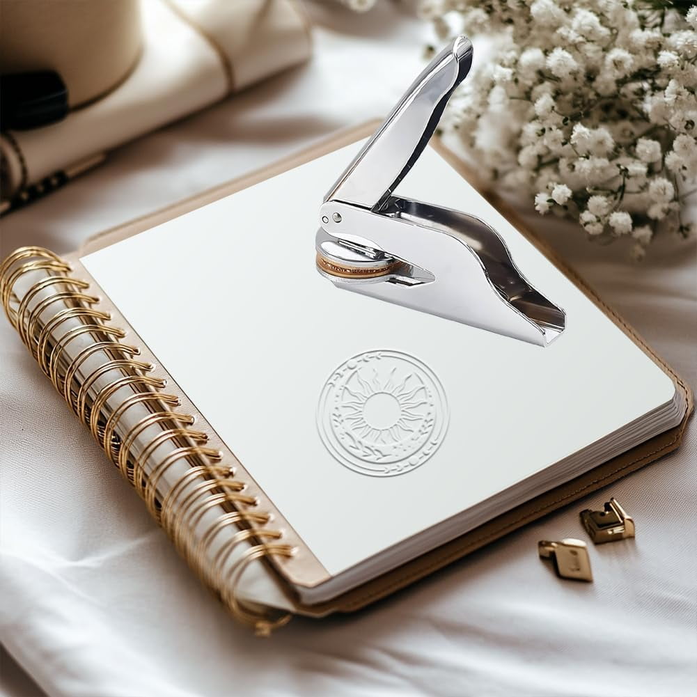 Book Embosser Personalized Sun and Moon Pattern Book Stamp Durable Library Stamp with Handle Set