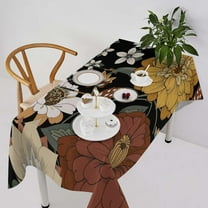 Boho Floral Tablecloth, Traditional Colorful Bohemian Mandala Floral Dark Flower Leaves Table Cover for Farmhouse Kitchen Indoor Outdoor Table Decor 60x120in