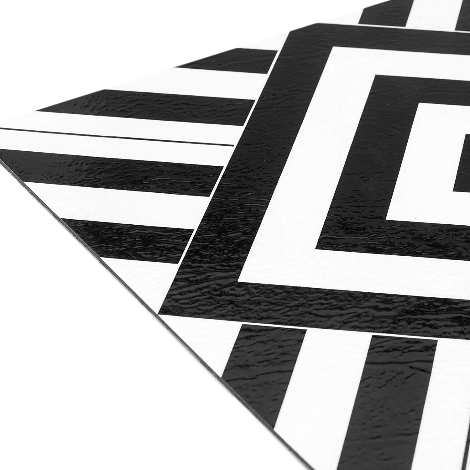 PowerSellerUSA Self-Stick Vinyl Modern Geometric Floor Tiles Ultra Durable 1.5mm Thick Tiles, 5-Pack/100 Square Ft., 12" x 12", Black/White Diamond