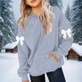 thumbnail image 4 of Cute Bow Long Sleeve Hoodies for Girls Oversized Preppy Pullover Tops Trendy Hooded Sweatshirts New Hooded Sweatshirts for Girls Gray 160, 4 of 5