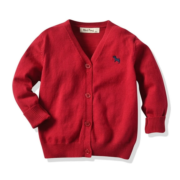 LYMAYTER Toddler Kids V-Neck Cardigan Sweater for 1-6 Years Old Boys Girls Embroidered Jacket Coat Soft Knit Long Sleeve Top Coat
