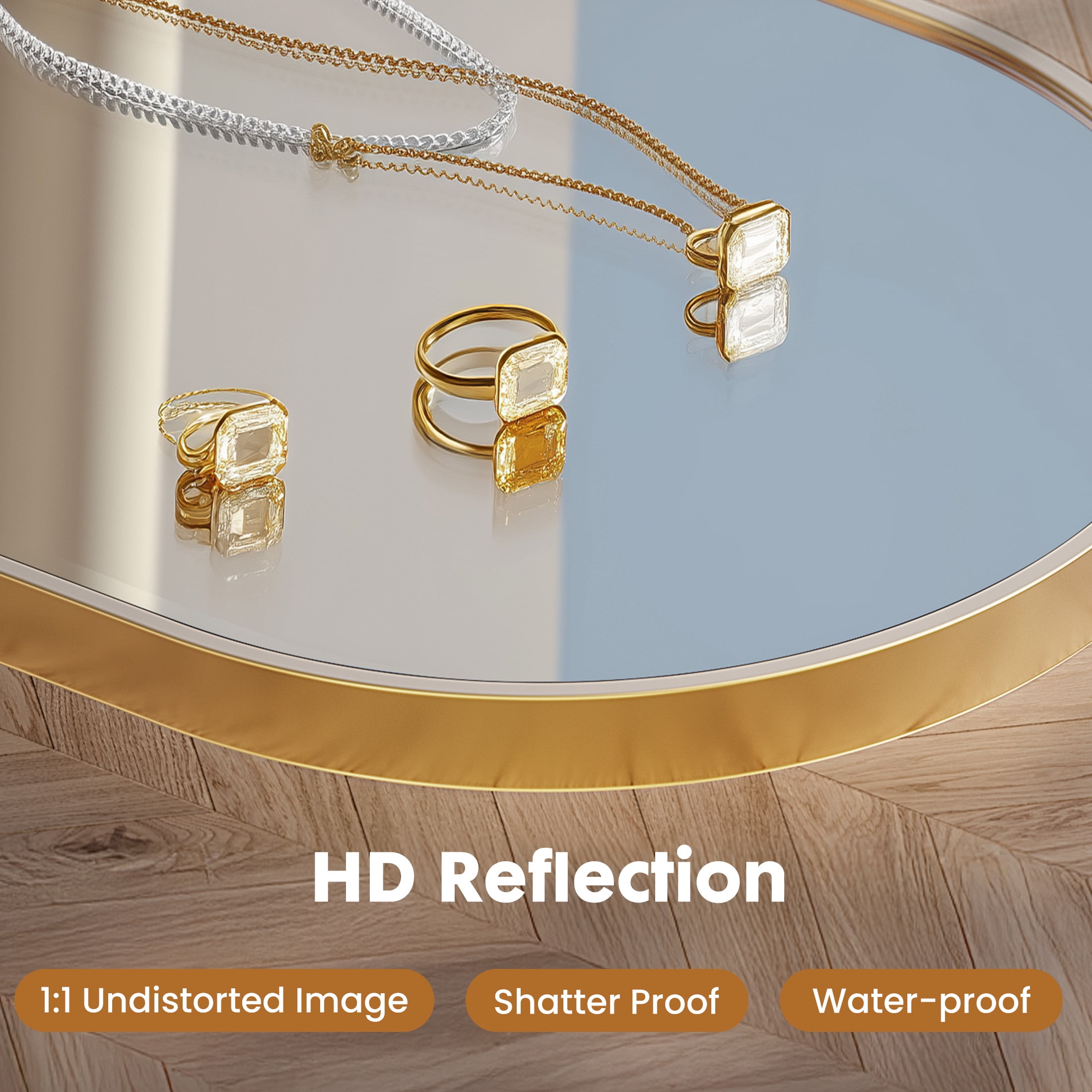 EDX 26"X38" Arched Bathroom Mirror, Wall Mounted Mirror with Aluminum Alloy Frame, Bathroom Mirror for Living Room, Bedroom, Bathroom and Entryway, Gold