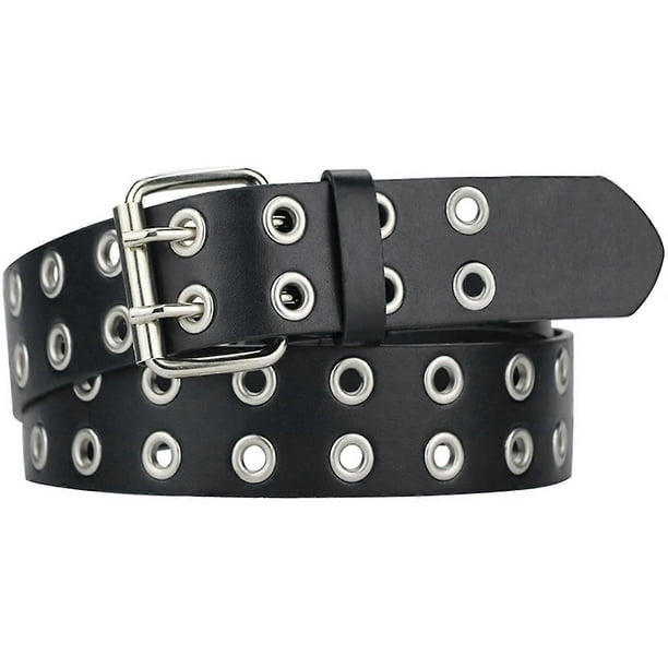 Grommet Leather Belts For Women, Black Belt Women Men With Studded Holes$double Grommet Belt Pu Leather Punk Aesthetic Belt For Women Jeans$double Gro